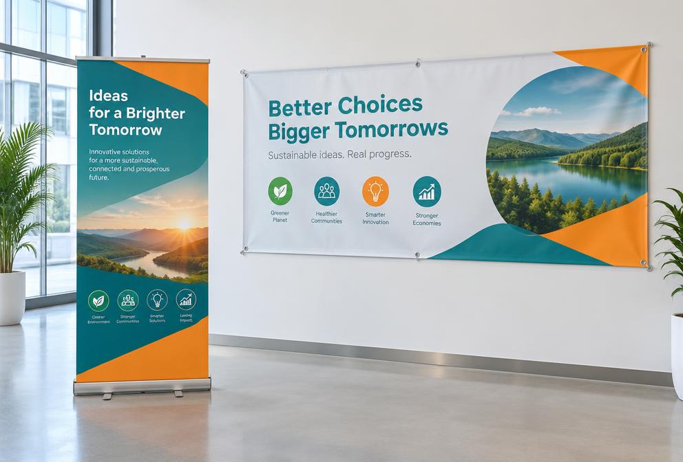 Roll-up and wall-mounted advertising banners